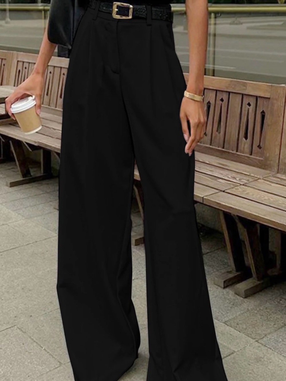 Commense Black High-Waist Wide-Leg Trousers